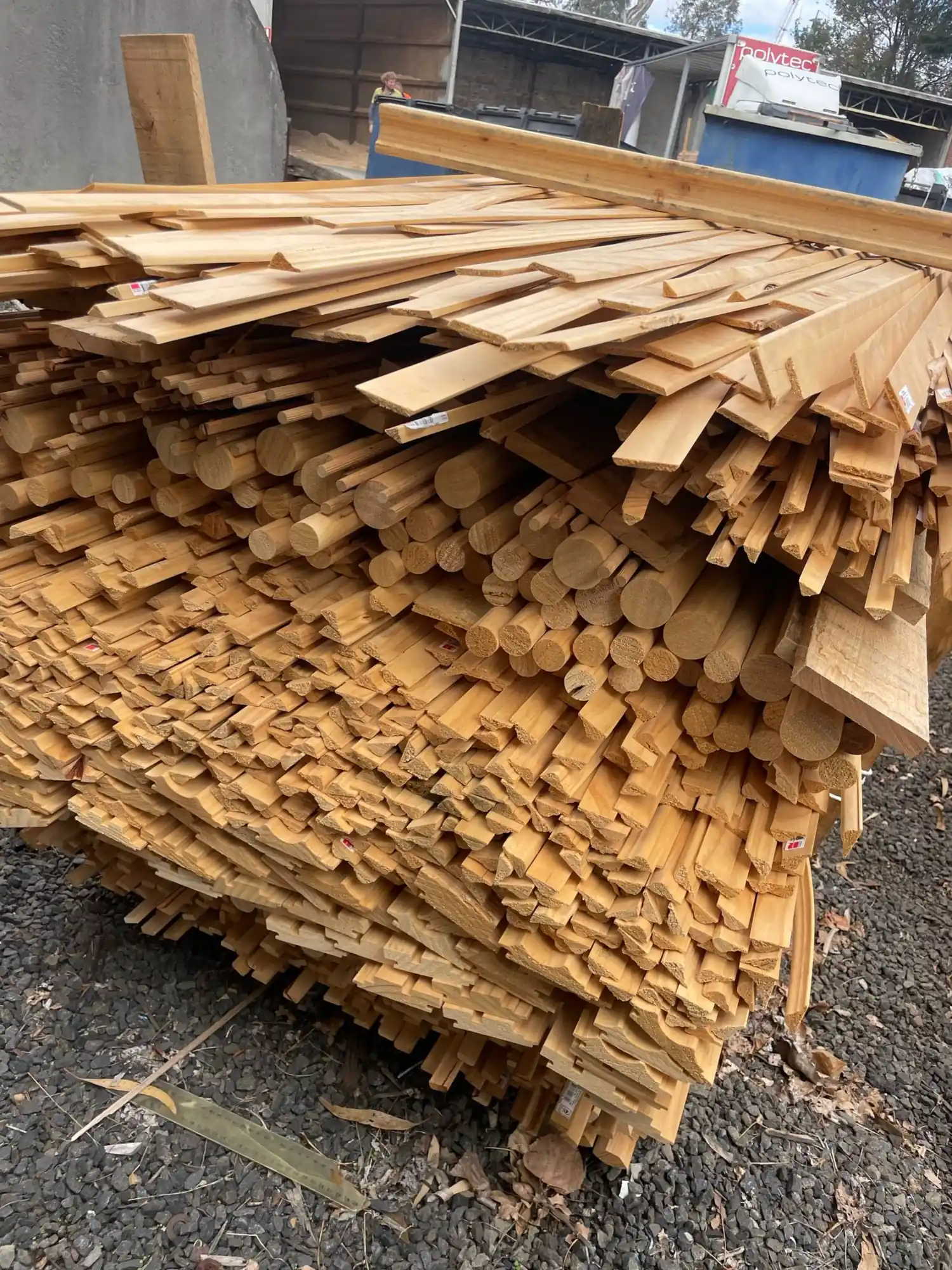 Timber stacked on the racks in the yard