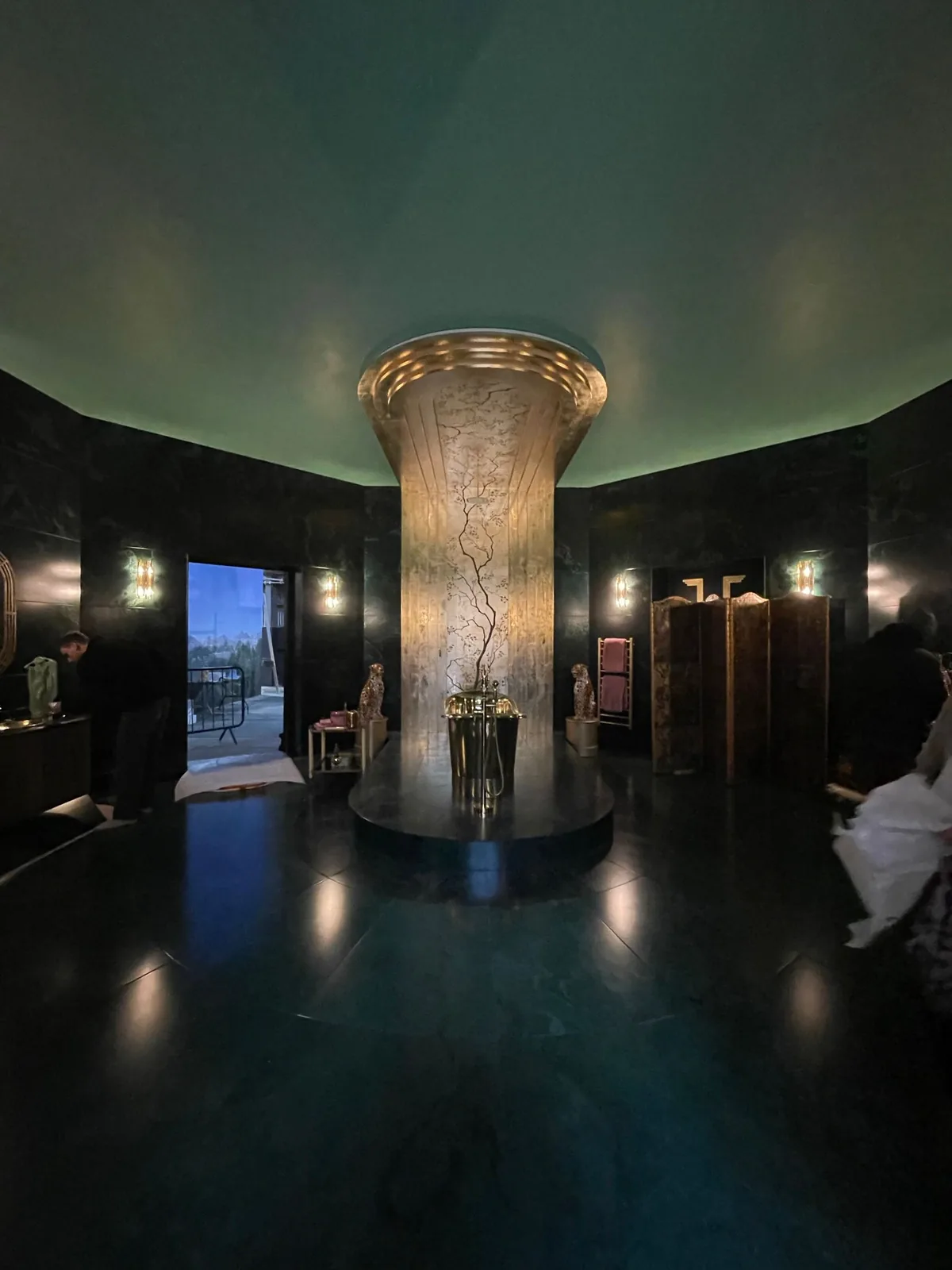 Dark ornate interior built as a film set